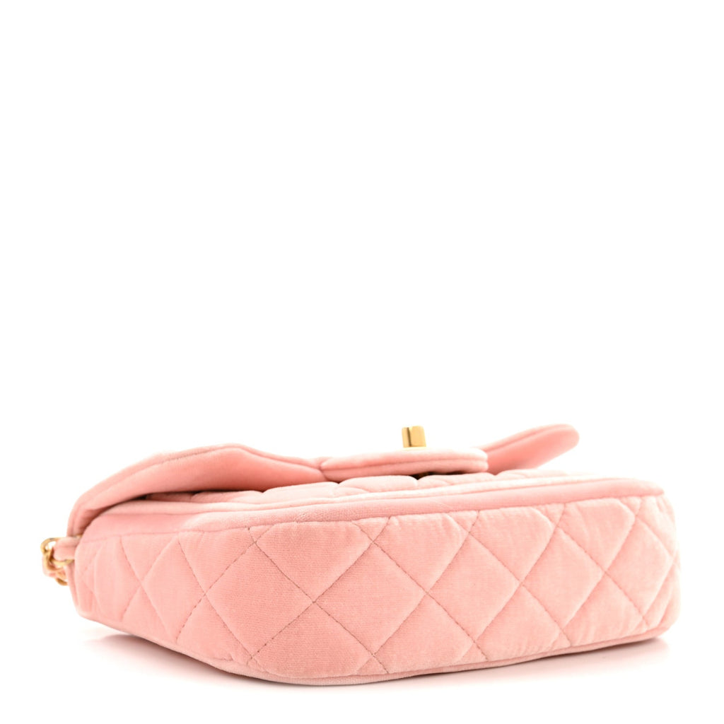 Velvet Quilted Mini Flap Pink
