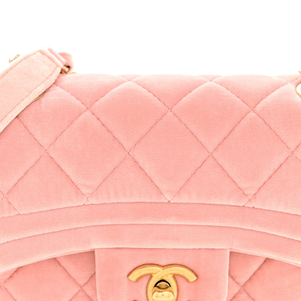 Velvet Quilted Mini Flap Pink