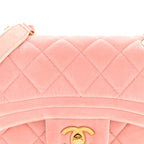 Velvet Quilted Mini Flap Pink