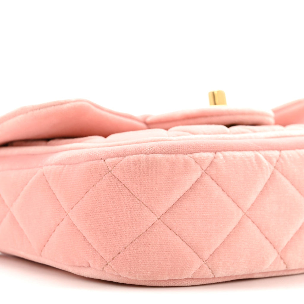 Velvet Quilted Mini Flap Pink