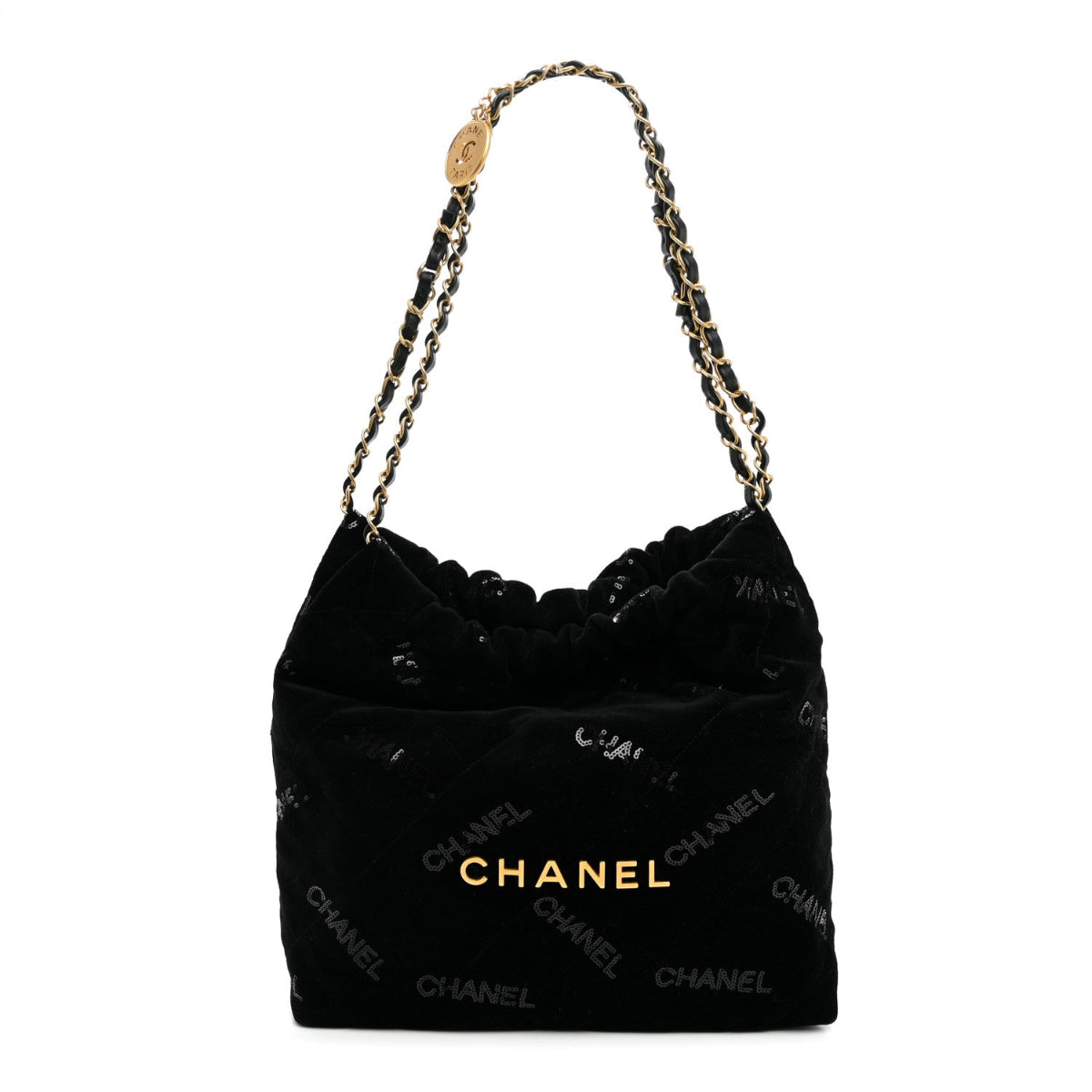 Velvet Sequin Quilted Small Chanel 22 Black