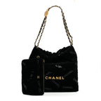Velvet Sequin Quilted Small Chanel 22 Black