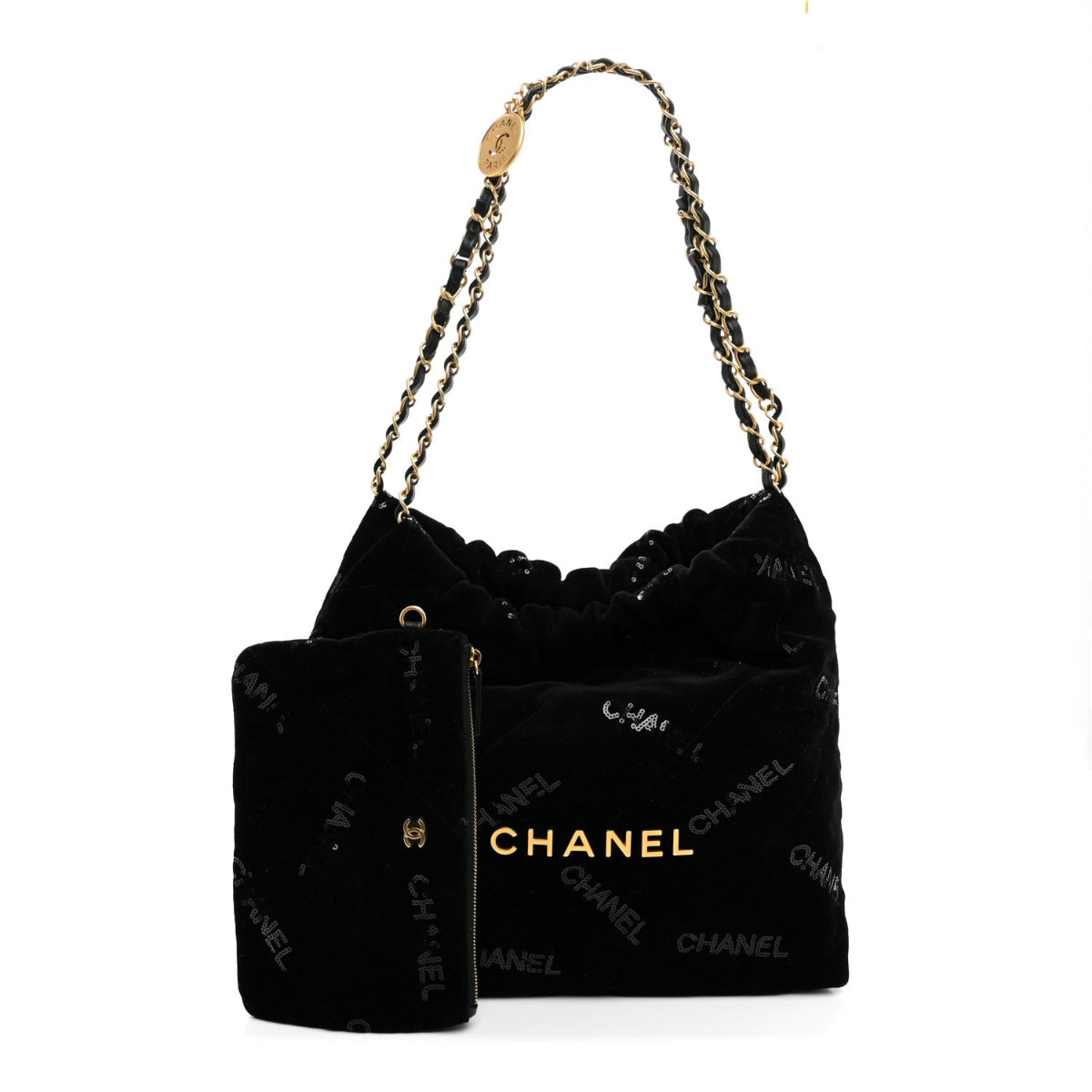 Velvet Sequin Quilted Small Chanel 22 Black