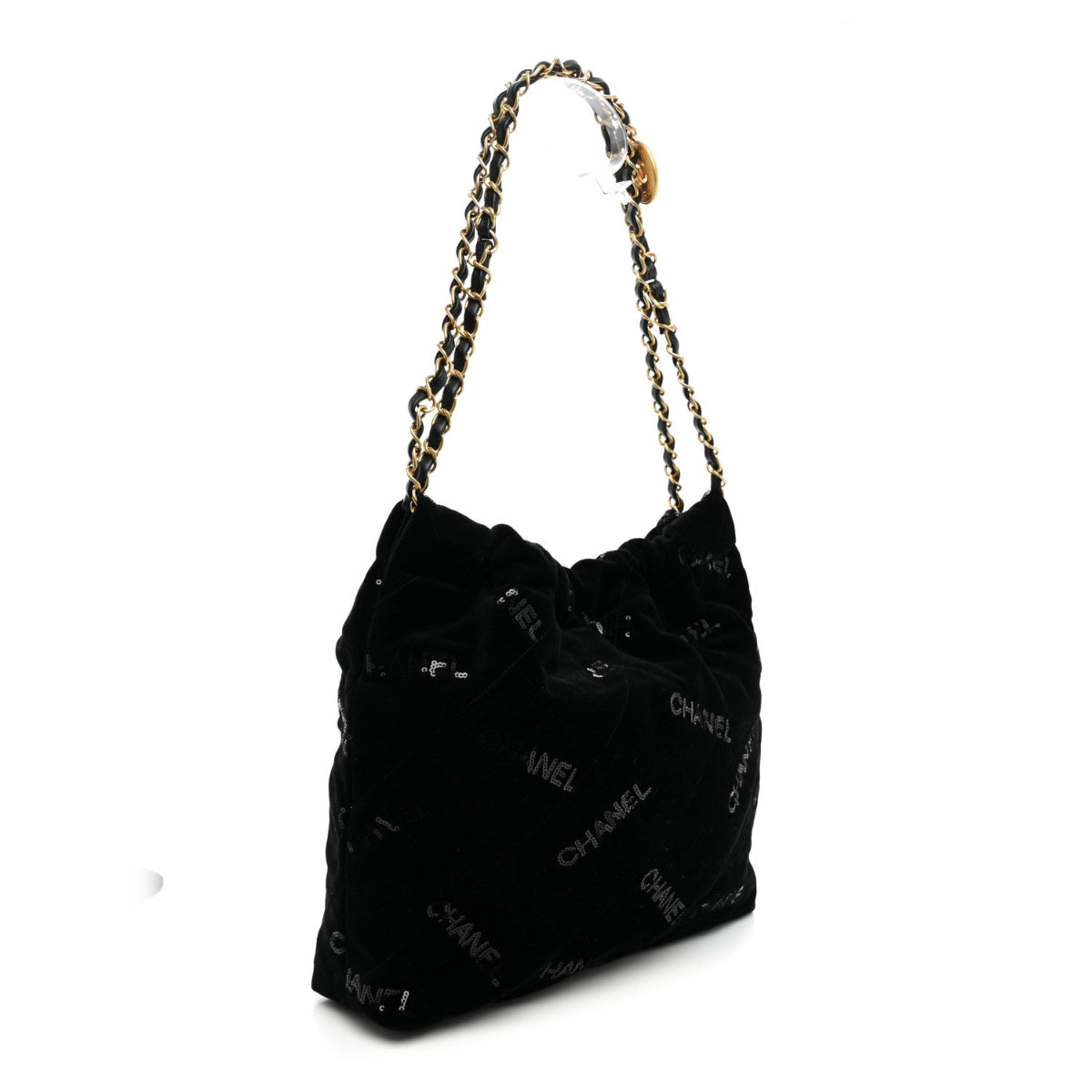 Velvet Sequin Quilted Small Chanel 22 Black
