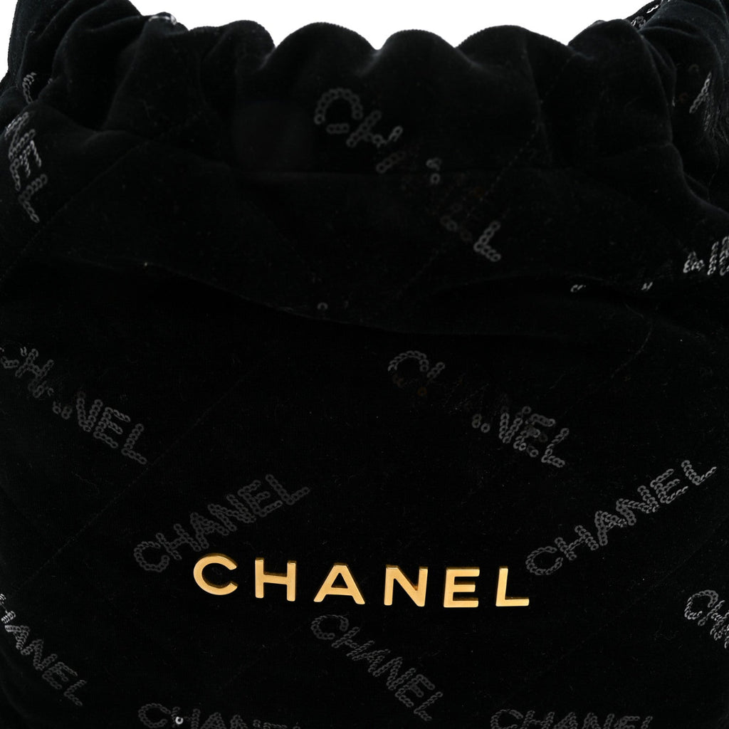 Velvet Sequin Quilted Small Chanel 22 Black