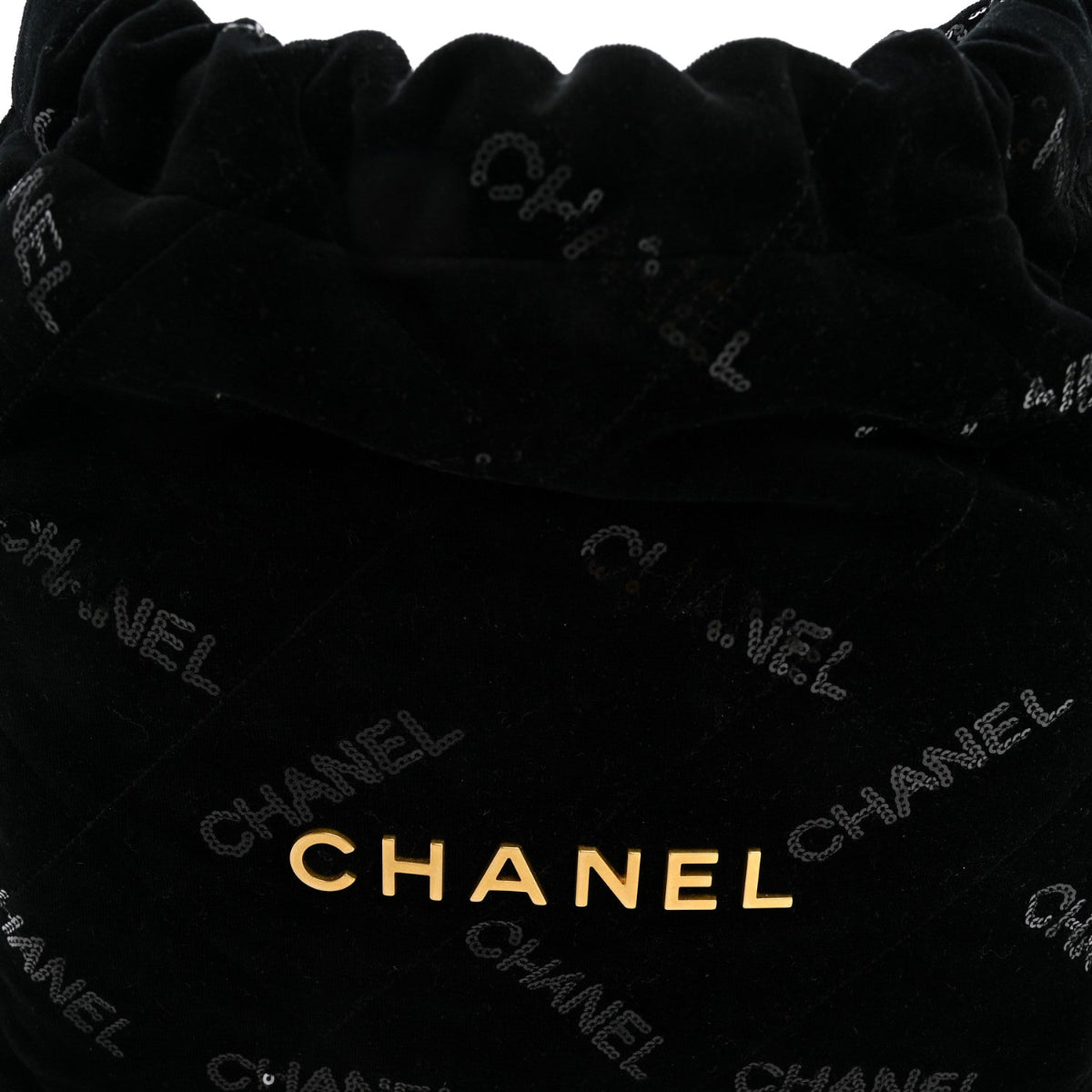 Velvet Sequin Quilted Small Chanel 22 Black