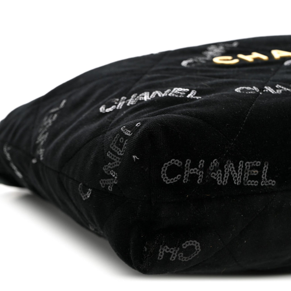 Velvet Sequin Quilted Small Chanel 22 Black