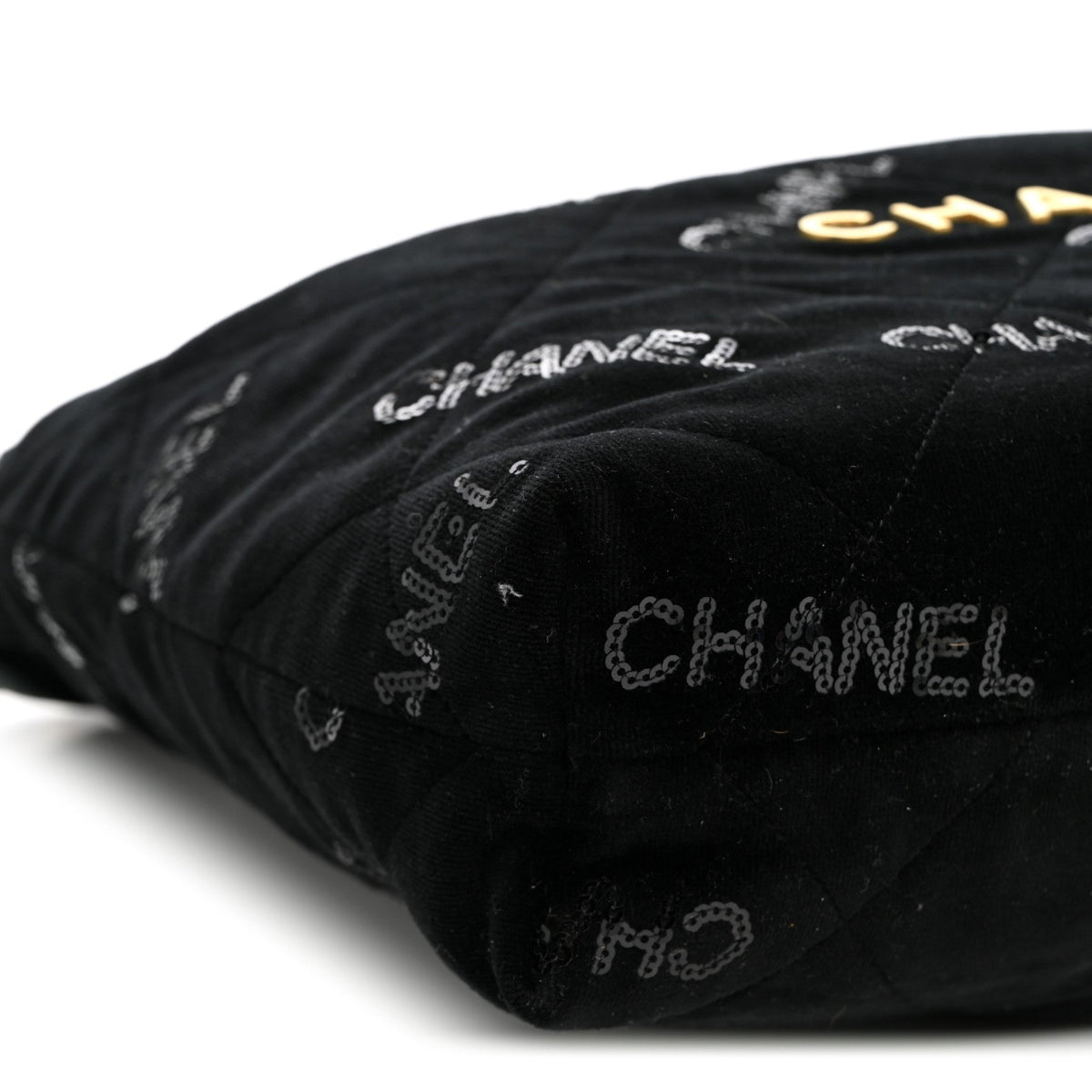 Velvet Sequin Quilted Small Chanel 22 Black