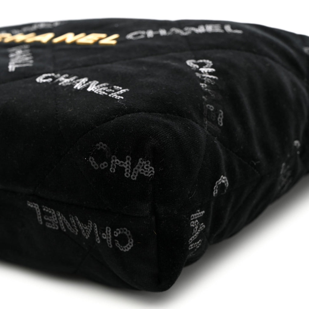 Velvet Sequin Quilted Small Chanel 22 Black