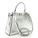 Vitello Catalan Mirror Medium Peekaboo Iconic Satchel Argento