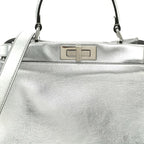 Vitello Catalan Mirror Medium Peekaboo Iconic Satchel Argento