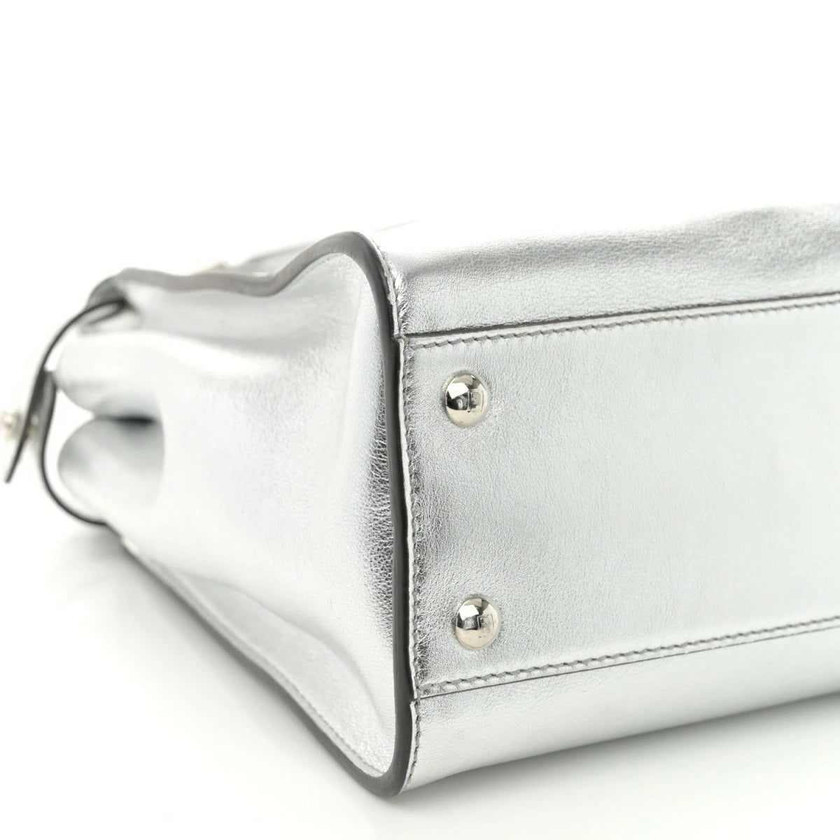 Vitello Catalan Mirror Medium Peekaboo Iconic Satchel Argento
