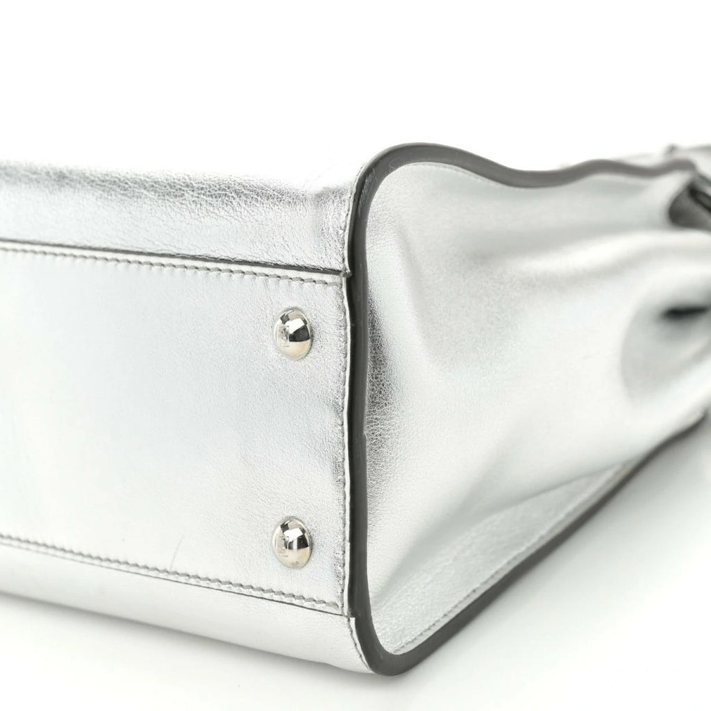 Vitello Catalan Mirror Medium Peekaboo Iconic Satchel Argento