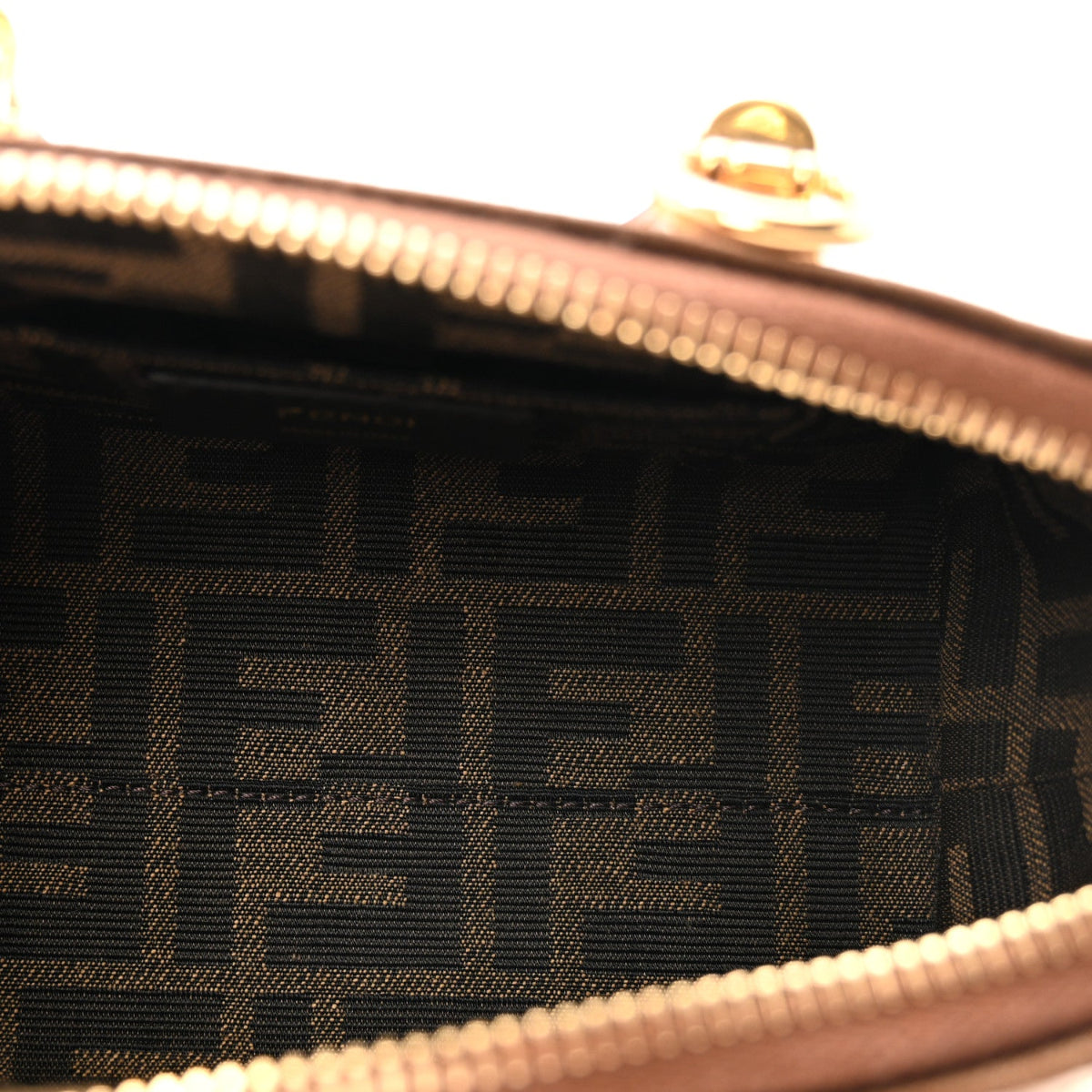 Vitello Grace Jacquard FF Mini By The Way Top Handle Boston Bag Gianduia Panna