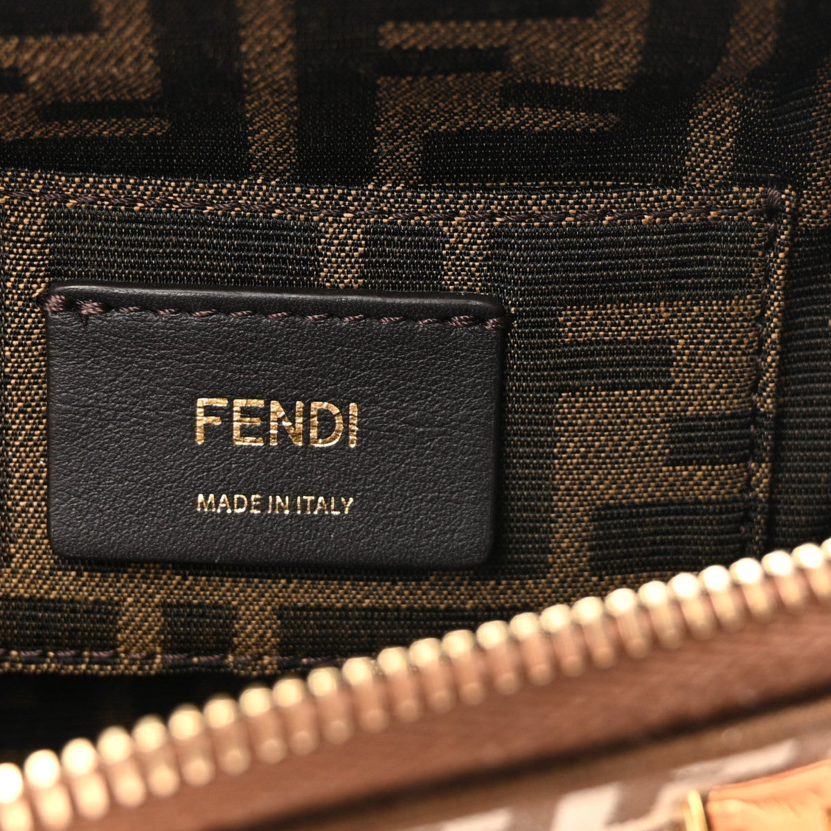 Vitello Grace Jacquard FF Mini By The Way Top Handle Boston Bag Gianduia Panna
