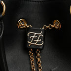 Vitello Grace King Karligraphy Chain Bucket Bag Black Bisquit