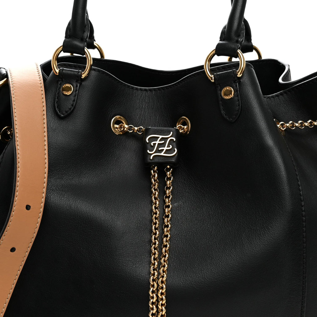 Vitello Grace King Karligraphy Chain Bucket Bag Black Bisquit
