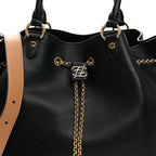 Vitello Grace King Karligraphy Chain Bucket Bag Black Bisquit