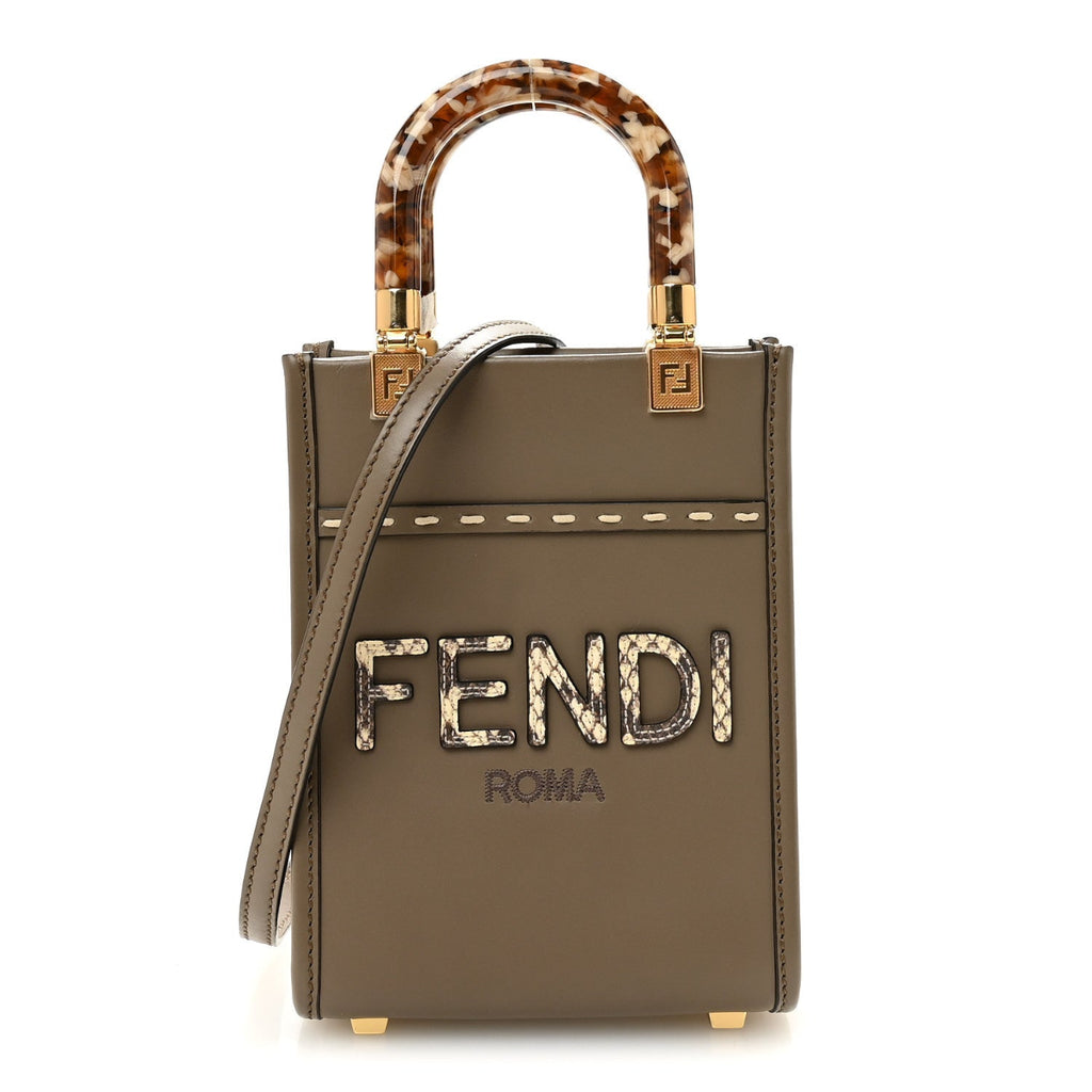 Vitello King Plexiglass Elaphe Python Print Logo Mini Fendi Sunshine Shopper Tote Tartufo Daisy Roccia