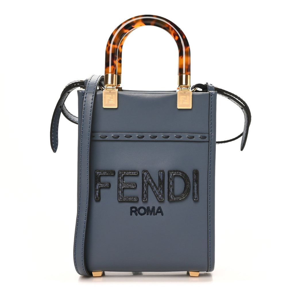 Vitello King Plexiglass Elaphe Snakeskin Print Logo Mini Fendi Sunshine Shopper Tote Mirto