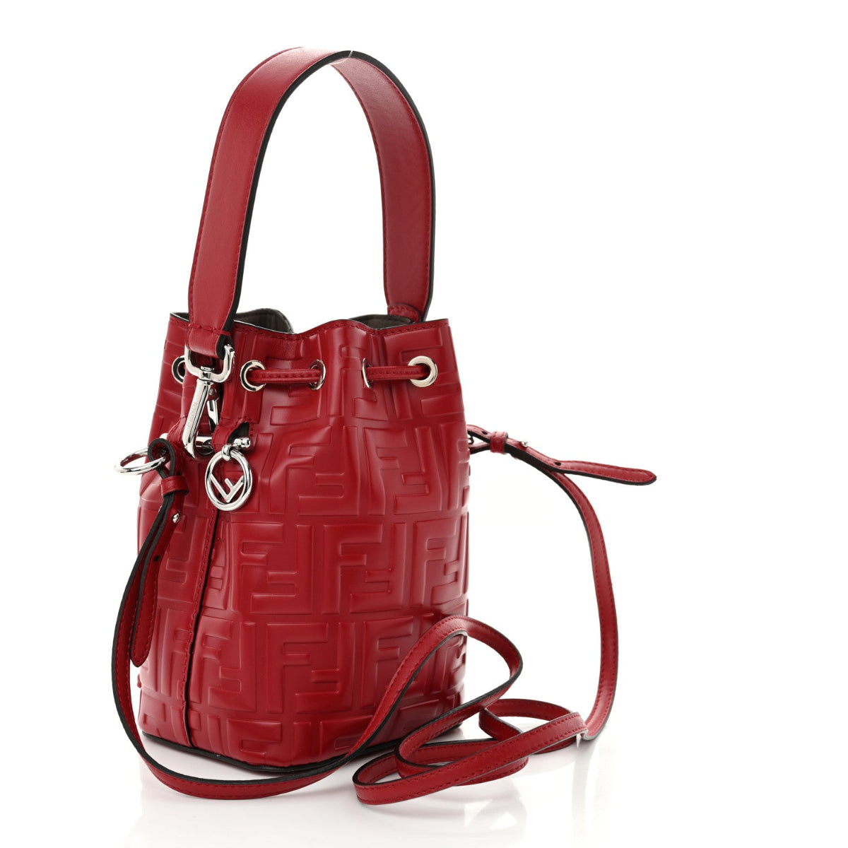 Vitello Liberty F is Fendi FF 1974 Embossed Mini Mon Tresor Bucket Bag Fragola