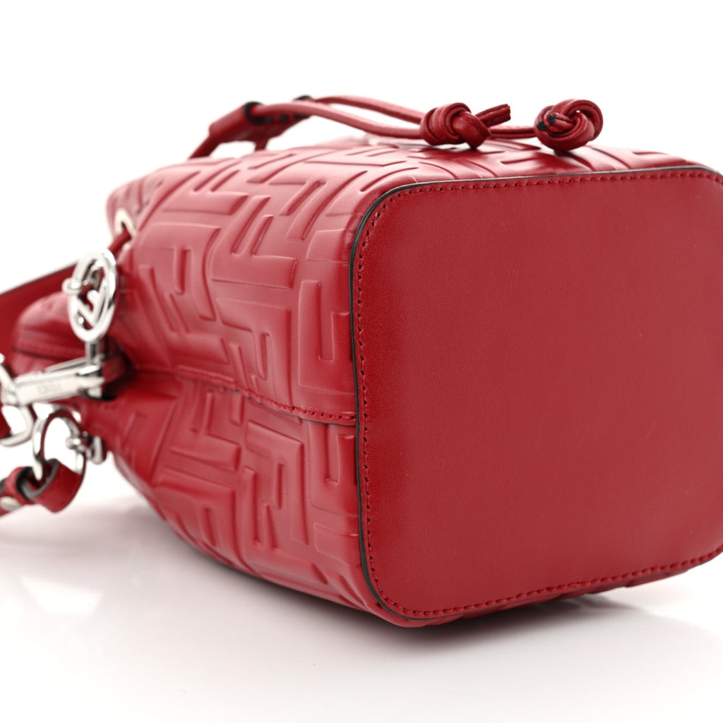 Vitello Liberty F is Fendi FF 1974 Embossed Mini Mon Tresor Bucket Bag Fragola