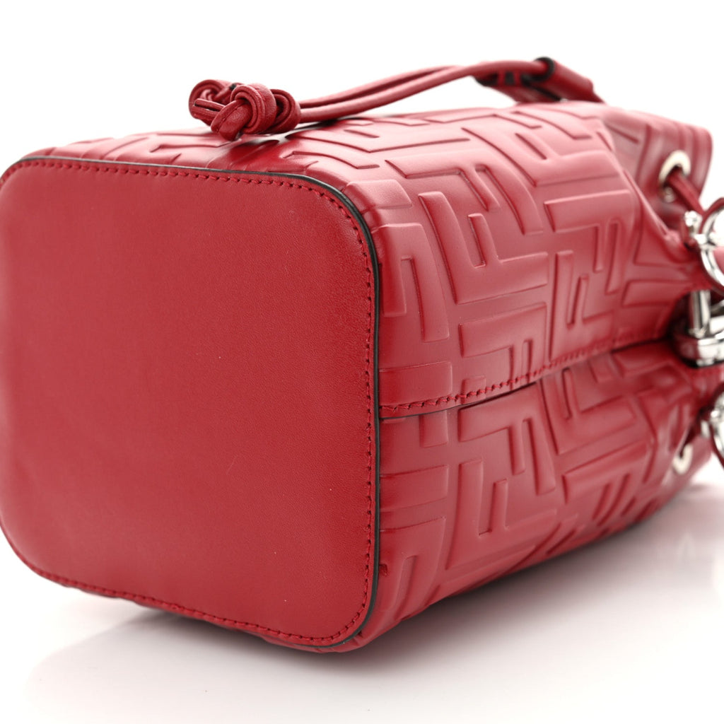 Vitello Liberty F is Fendi FF 1974 Embossed Mini Mon Tresor Bucket Bag Fragola