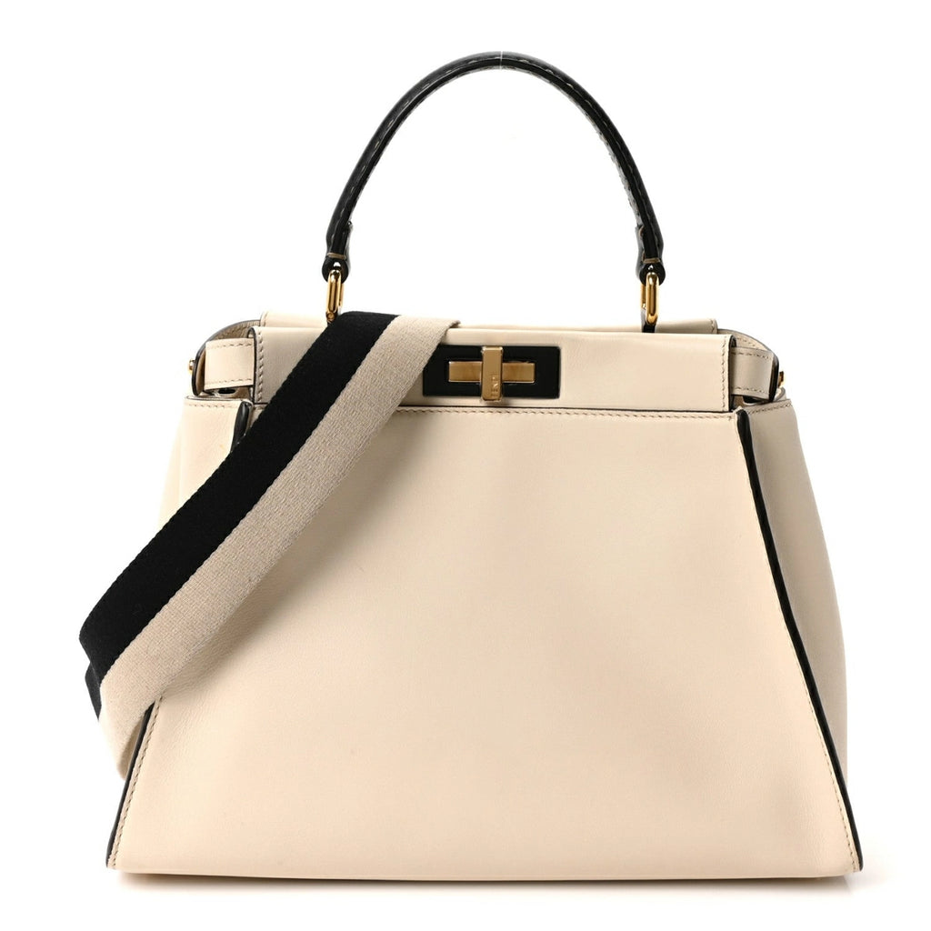 Vitello Seta Canvas FF Embroidered Medium Peekaboo Iconic Satchel White