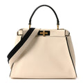 Vitello Seta Canvas FF Embroidered Medium Peekaboo Iconic Satchel White