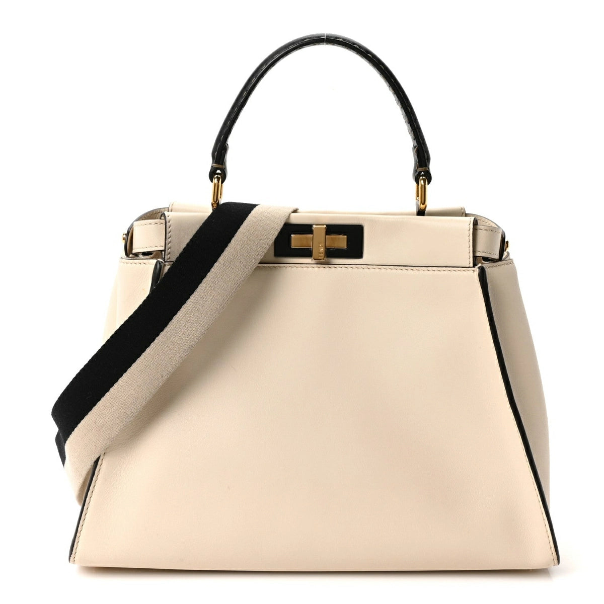 Vitello Seta Canvas FF Embroidered Medium Peekaboo Iconic Satchel White