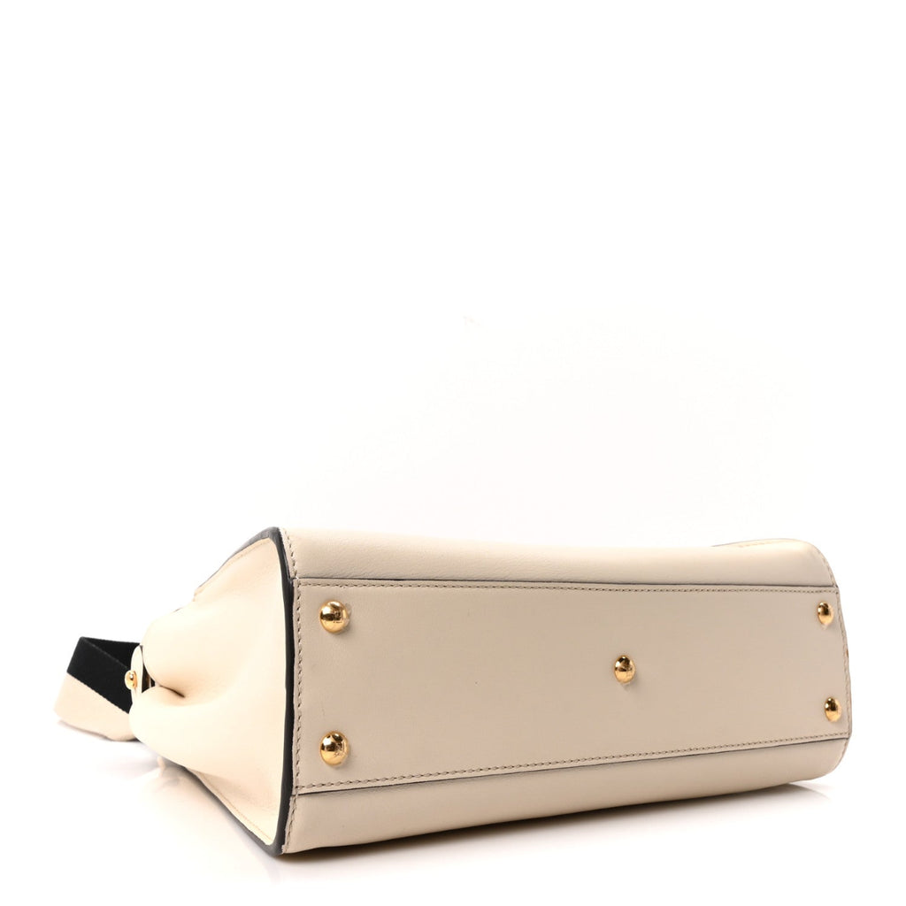 Vitello Seta Canvas FF Embroidered Medium Peekaboo Iconic Satchel White