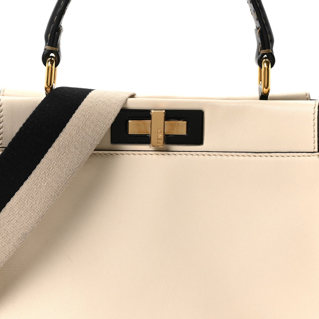 Vitello Seta Canvas FF Embroidered Medium Peekaboo Iconic Satchel White