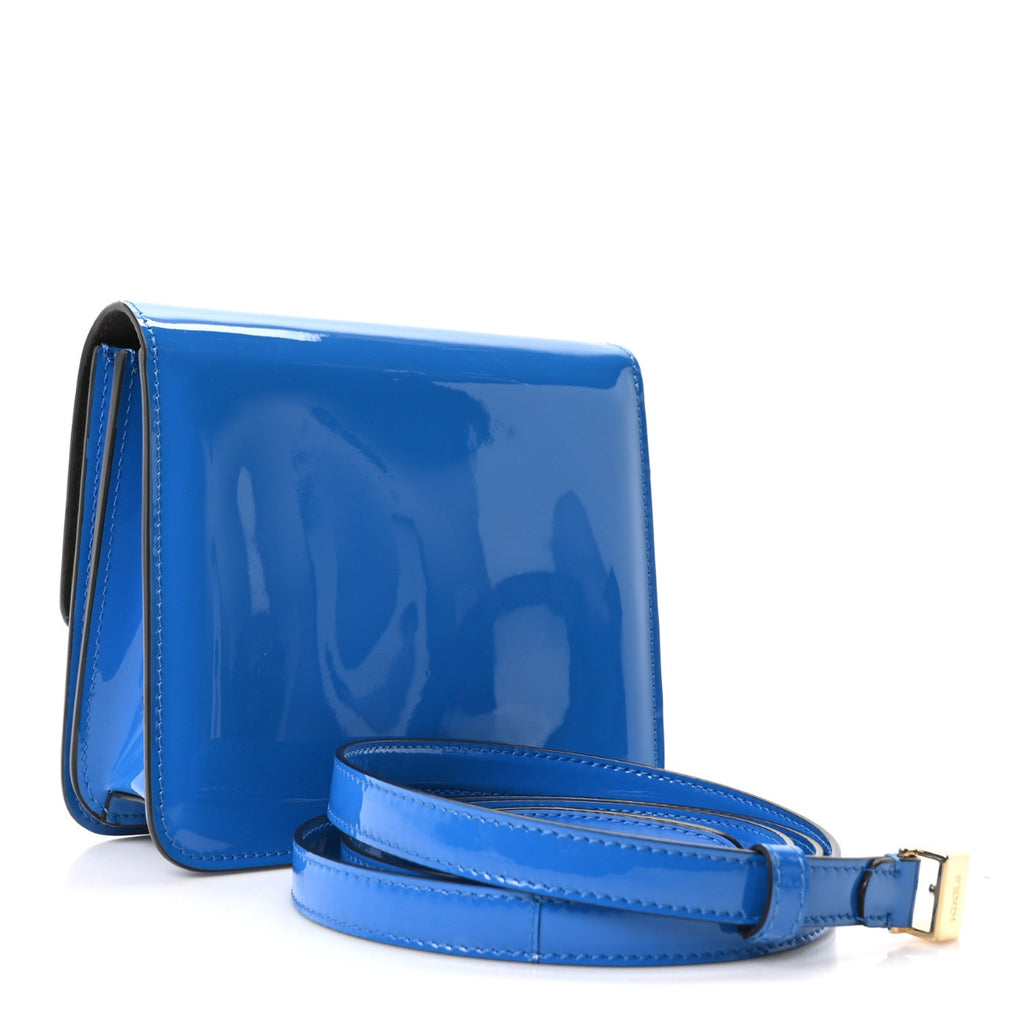 Vitello Vernice Mou Karligraphy Crossbody Bag Bluette