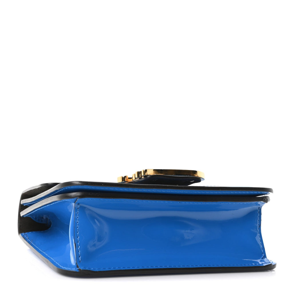Vitello Vernice Mou Karligraphy Crossbody Bag Bluette