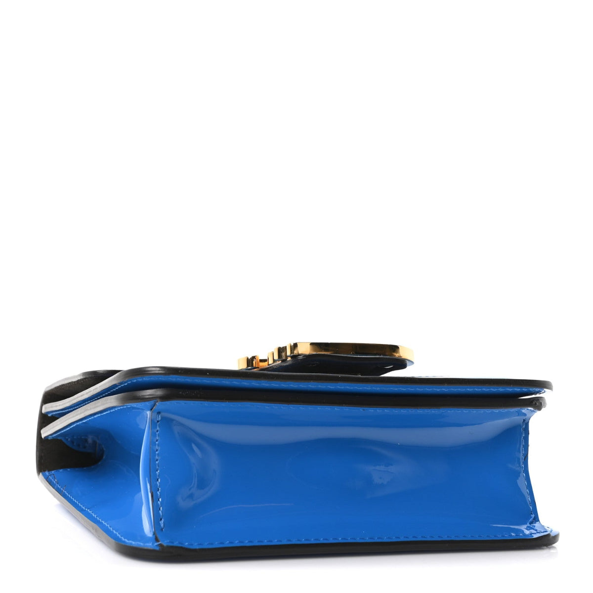 Vitello Vernice Mou Karligraphy Crossbody Bag Bluette