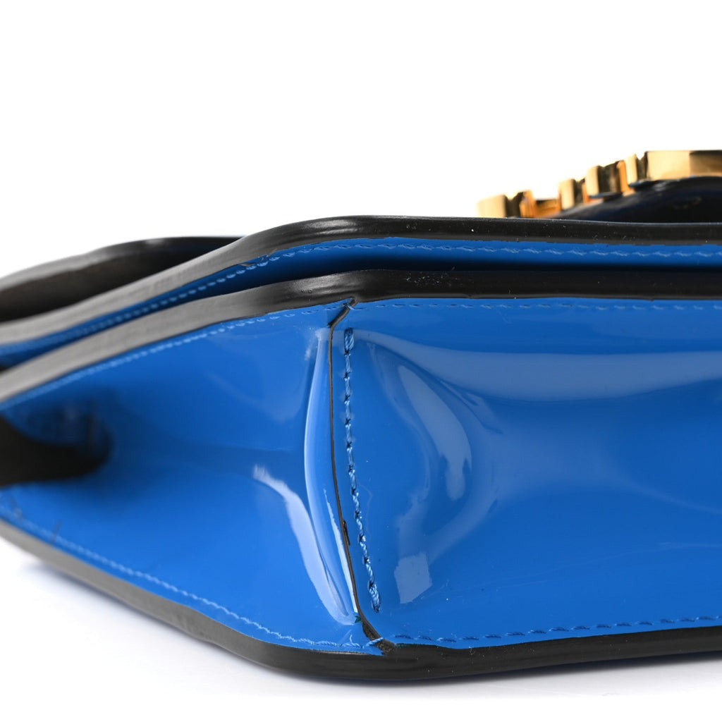Vitello Vernice Mou Karligraphy Crossbody Bag Bluette