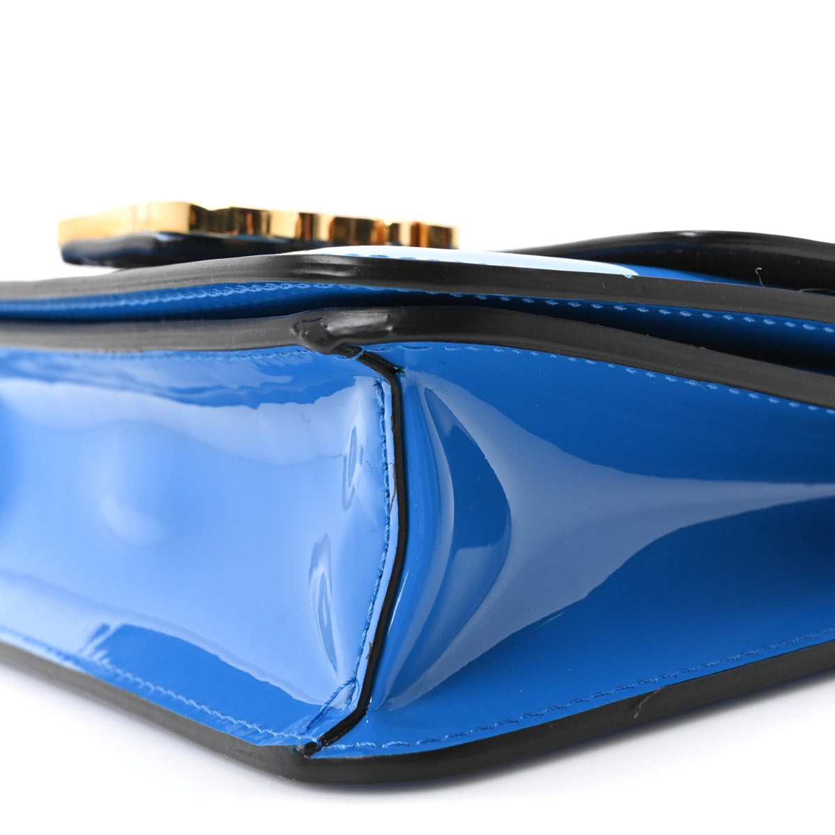 Vitello Vernice Mou Karligraphy Crossbody Bag Bluette