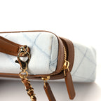 Washed Denim Calfskin Quilted Top Handle Slim Vanity Case With Chain Blue Brown