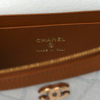 Washed Denim Calfskin Quilted Top Handle Slim Vanity Case With Chain Blue Brown