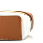 Washed Denim Calfskin Quilted Top Handle Slim Vanity Case With Chain Blue Brown