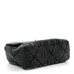 Washed Denim Quilted Large Flap Bag Black