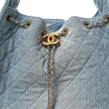 Washed Denim Quilted Medium Chanel 25 Handbag Blue