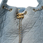 Washed Denim Quilted Medium Chanel 25 Handbag Blue