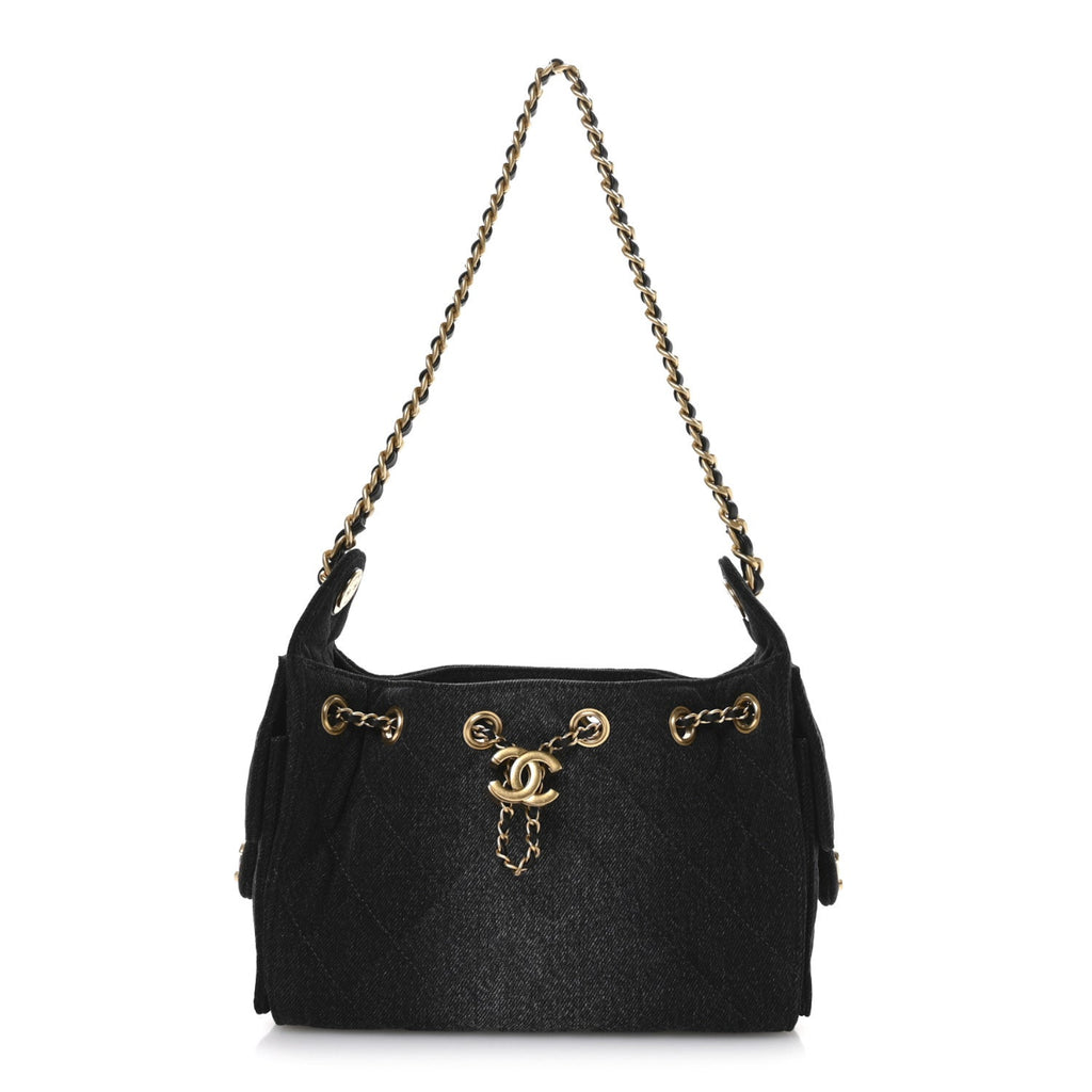 Washed Denim Quilted Mini Chanel 25 Handbag Black