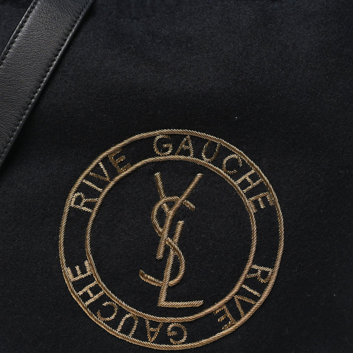 Wool Calfskin Rive Gauche Bucket Bag Black Gold