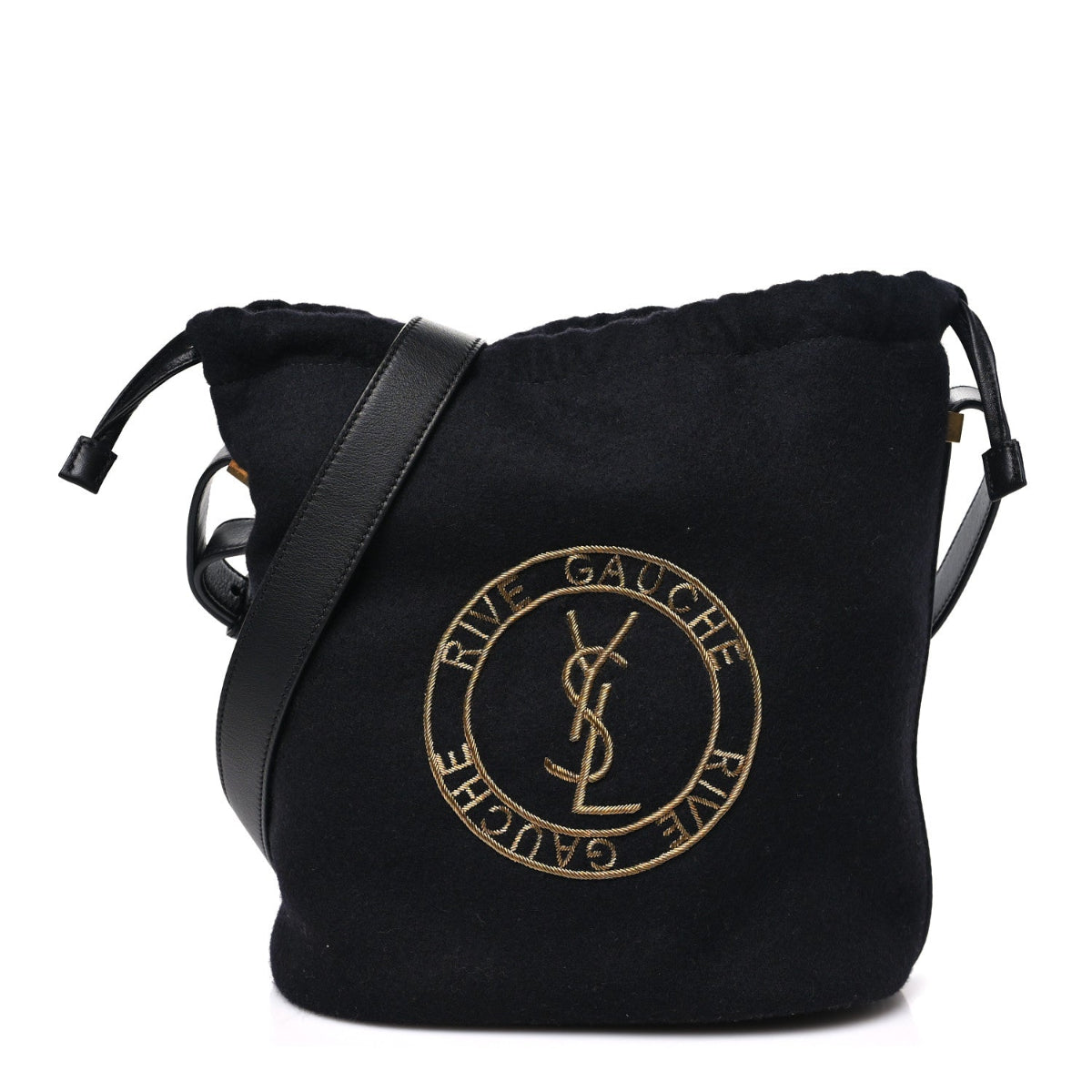 Wool Calfskin Rive Gauche Bucket Bag Black Gold