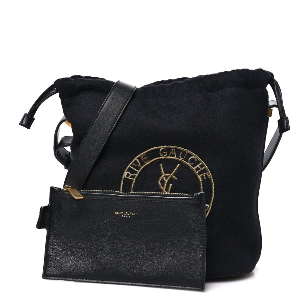Wool Calfskin Rive Gauche Bucket Bag Black Gold
