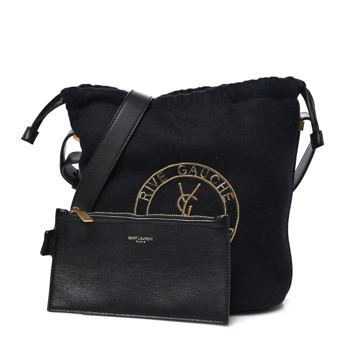 Wool Calfskin Rive Gauche Bucket Bag Black Gold