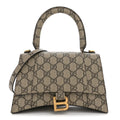 X GUCCI GG Supreme Monogram Small Hourglass Top Handle Bag Beige Ebony
