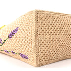 X PAULA'S IBIZA Raffia Floral Embroidered Small Font Tote Natural Tan Multicolor